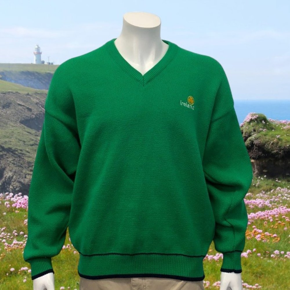 Blarney Woolen Mills “Ireland” Made Green Shamrock Sweater St Patrick Men’s XL